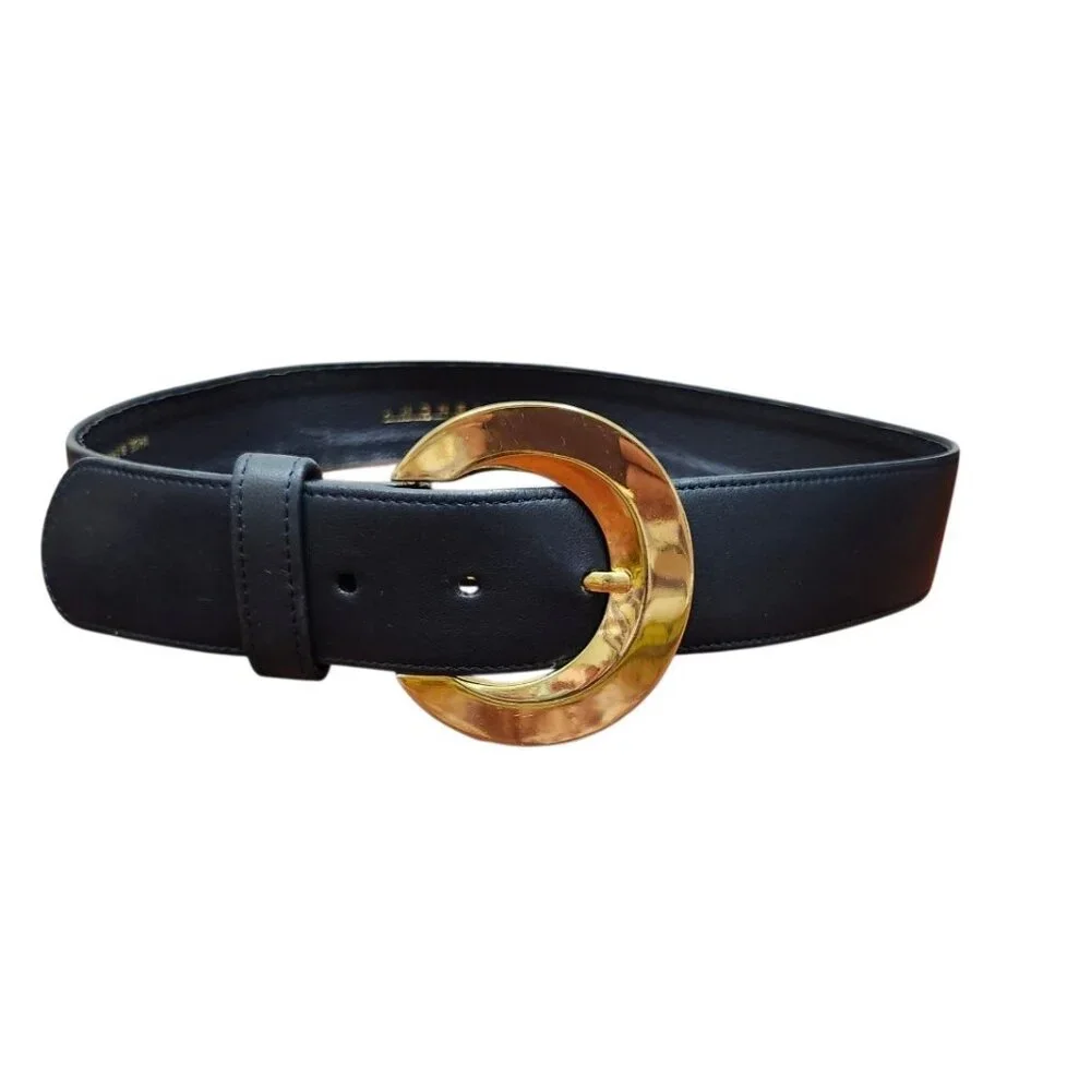 Givenchy Blue Leather Belt Gold G Buckle Designer Statement made in France 40 - Picture 2 of 8